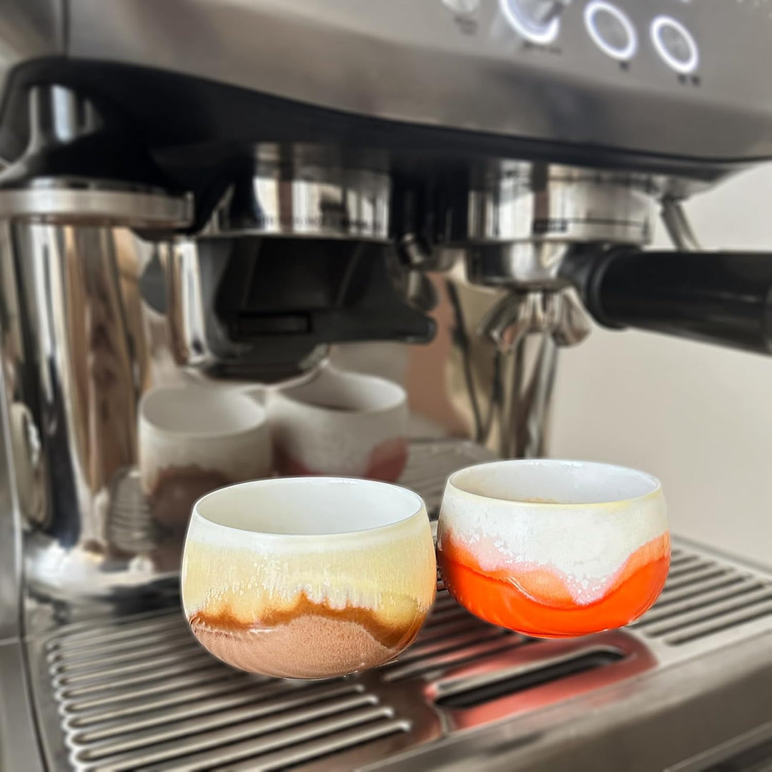 Cappuccinotassen SET 4x210ml-Weiss, Hochwertige Tassen aus Porzellan, Handgefertigte bunte Kaffeetas