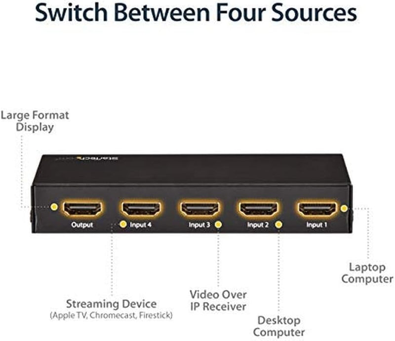 StarTech.com HDMI Switch (HDMI Port unterstützt Ultra-HD bei 4K 60 Hz, HDMI 2.0 Switch mit automatis