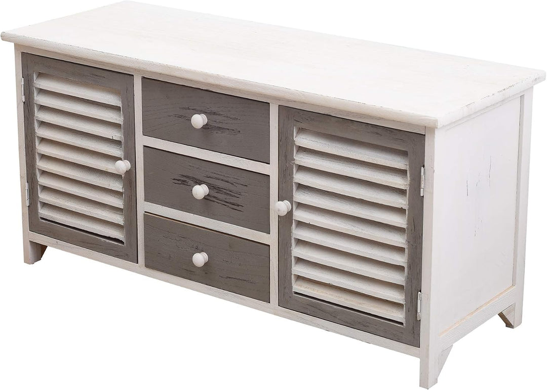 Rebecca Mobili Lowboard für Fernseher, Fernseherschrank 2 Türen 3 Schubladen, Holz, Weiss Grau, Vint