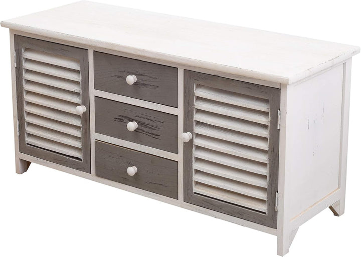 Rebecca Mobili Lowboard für Fernseher, Fernseherschrank 2 Türen 3 Schubladen, Holz, Weiss Grau, Vint