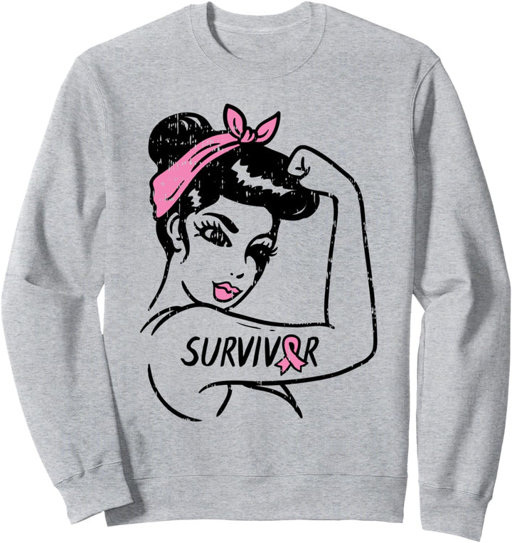 Rosie Riveter Brustkrebs Survivor Ribbon Awareness Women Sweatshirt