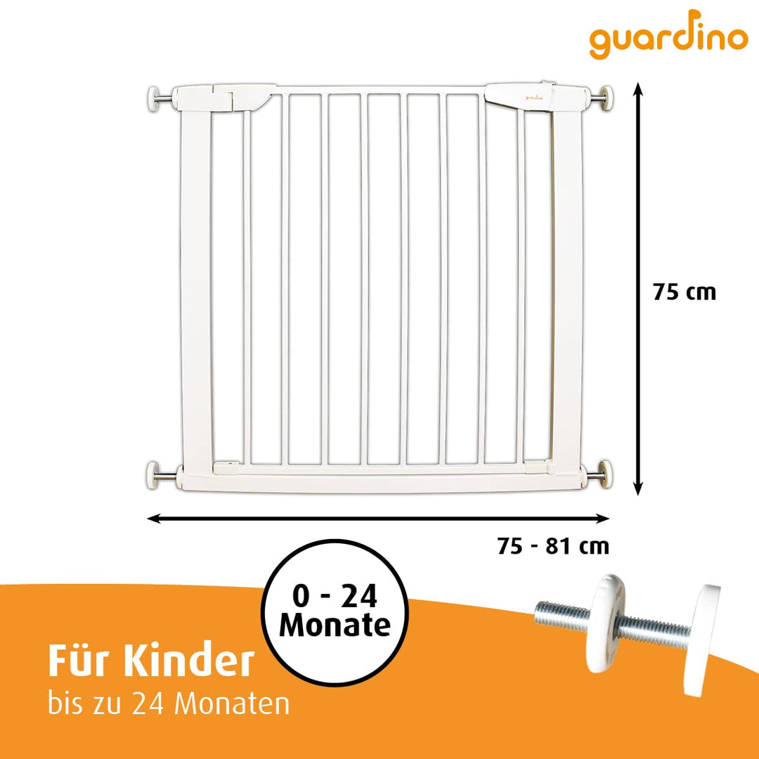 Guardino Türschutzgitter erweiterbar bis 109 cm - Treppenschutzgitter ohne Bohren, 75-81 cm, Weiss,