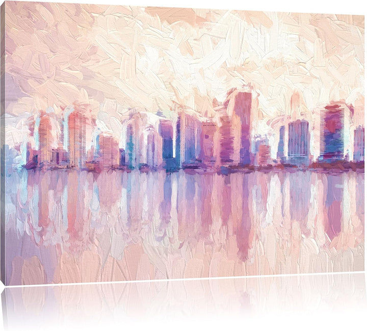 Pixxprint Miami Florida Skyline als Leinwandbild/Grösse: 100x70 cm/Wandbild/Kunstdruck/fertig bespan
