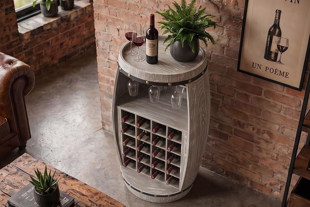 invicta INTERIOR riess-Ambiente.de Shabby Chic Weinregal Bodega 97cm Natur Pinie Weinfass für 24 Fla