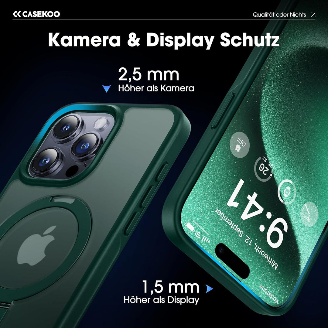 CASEKOO 2025 Neu Magic Stand für iPhone 15 Pro Hülle für MagSafe [Militärschutz] [Unsichtbarer Ständ