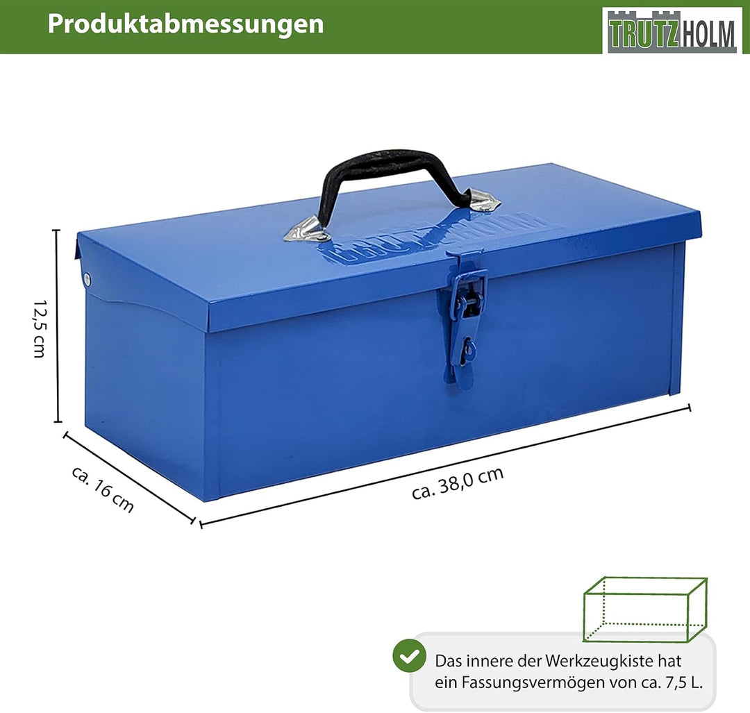 TRUTZHOLM Werkzeugkiste aus Stahl, klappbare Tragegriffe, universell einsetzbar (1 Fach Blau), 1 Fac