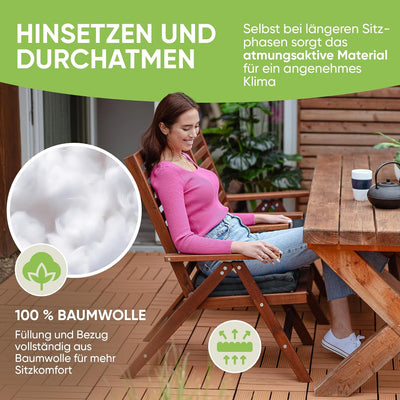 Gräfenstayn® 4er-Set Sitzkissen Stuhlkissen 40x40x8cm für Indoor und Outdoor aus 100% Baumwolle Dick