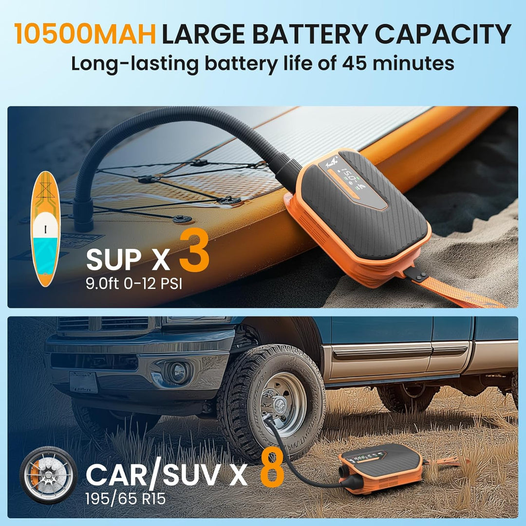 TowerTop Sup Pumpe Akku: 10500mAh Akku Pumpe für Auto/SUP, 50 PSI Stand Up Paddle Pumpe, 12V DC Zwei