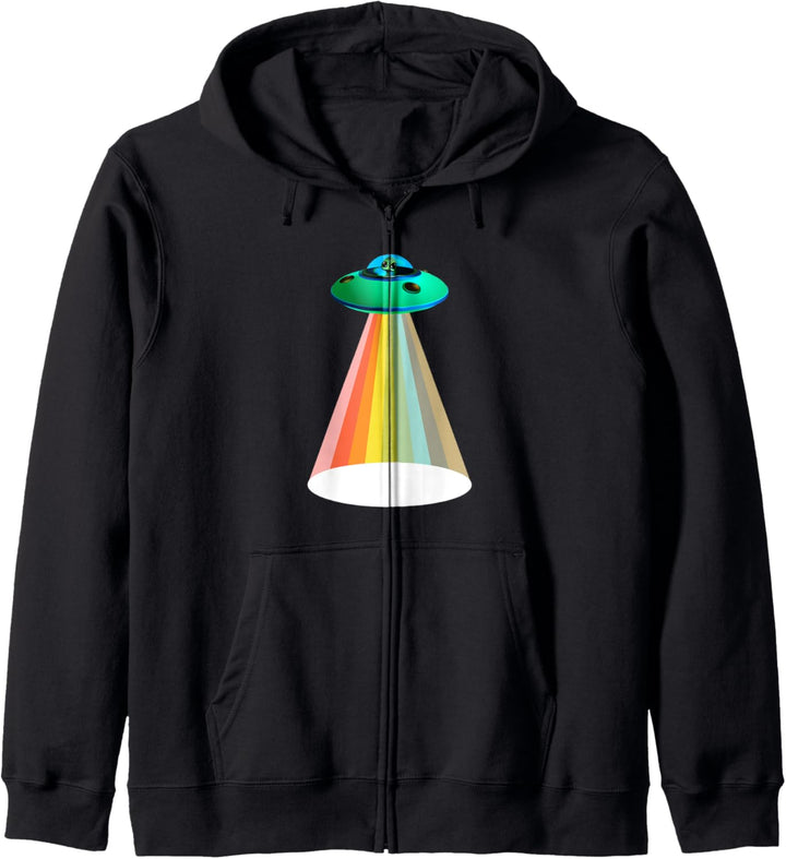Alien Abduction UFO Invasion Rainbow Beam Spaceship Aliens Kapuzenjacke