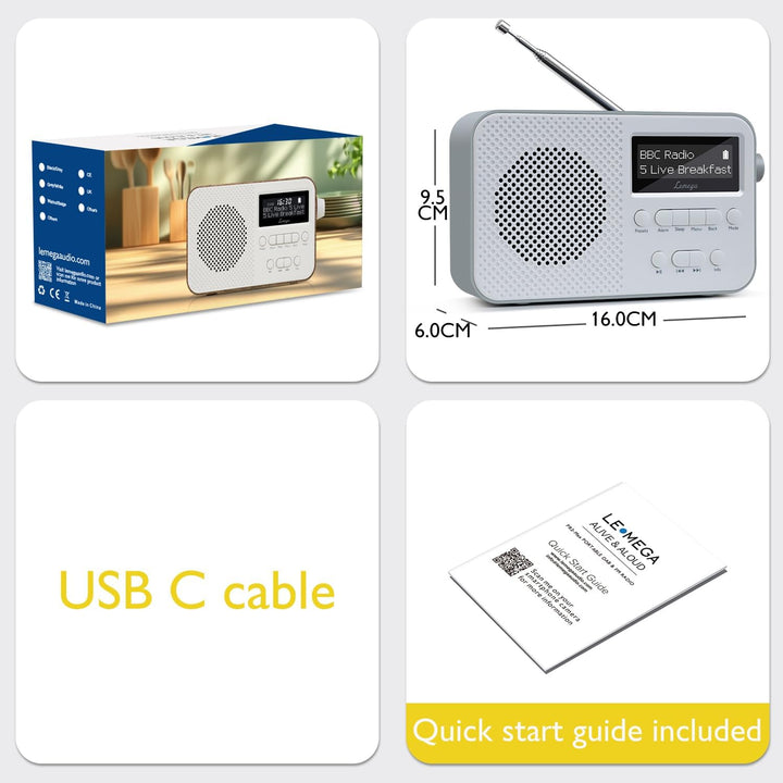 DAB-Radio mit Bluetooth I Kleines wiederaufladbares Digitalradio I 15 Stunden Wiedergabe I Radioweck