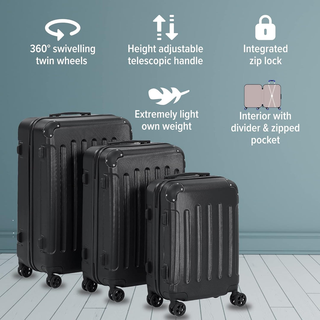 Arebos Reisekoffer 3er Set I ABS-Hartschale I Trolley Kofferset I Teleskopgriff I Inkl. Reissverschl