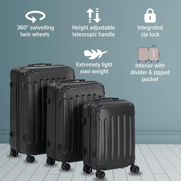 Arebos Reisekoffer 3er Set I ABS-Hartschale I Trolley Kofferset I Teleskopgriff I Inkl. Reissverschl