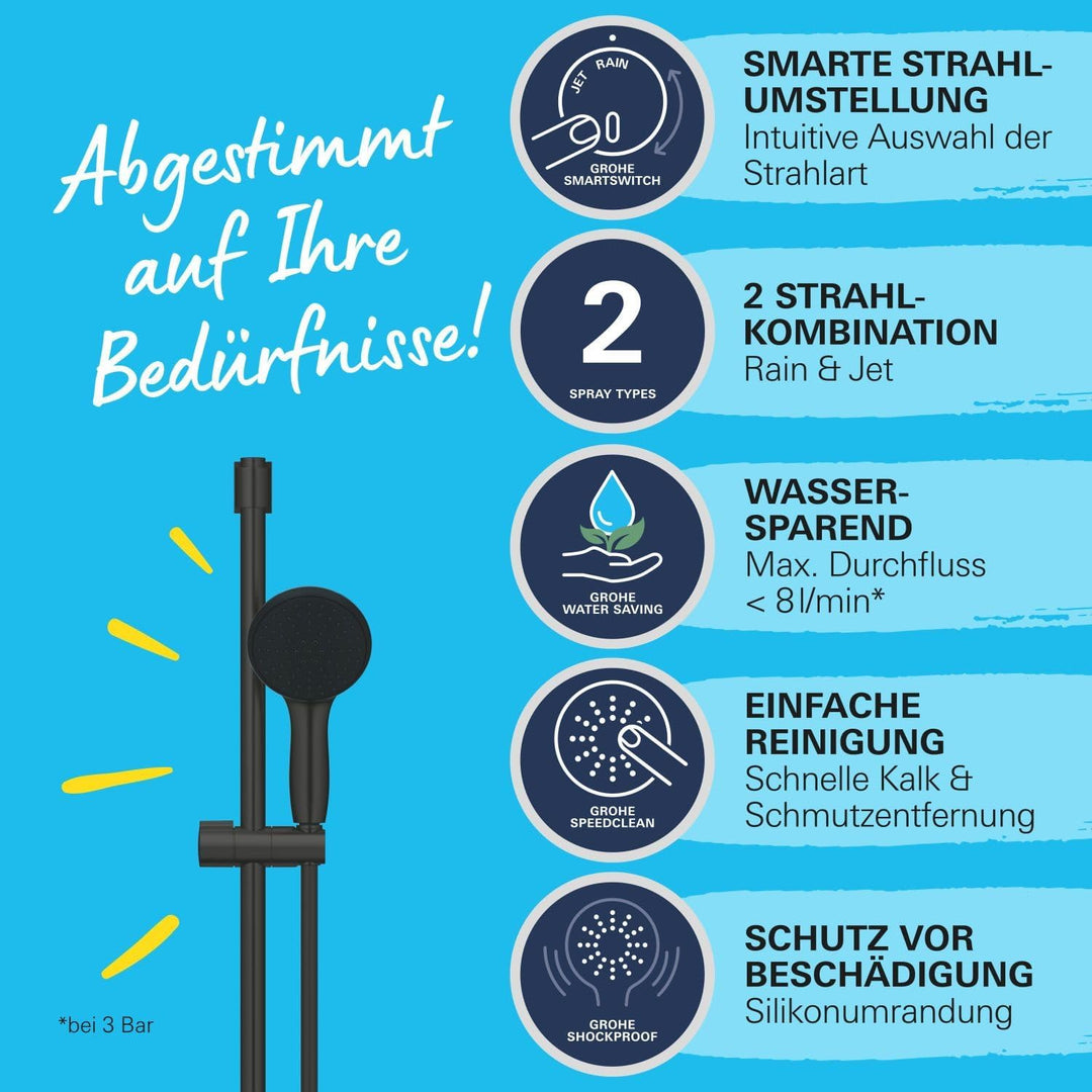 GROHE Vitalio 110, Duschset wassersparend, 6l pro Min (Brausestangenset mit: Duschkopf 2 Strahlarten