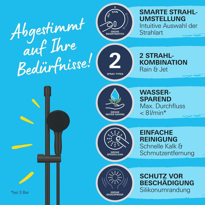 GROHE Vitalio 110, Duschset wassersparend, 6l pro Min (Brausestangenset mit: Duschkopf 2 Strahlarten