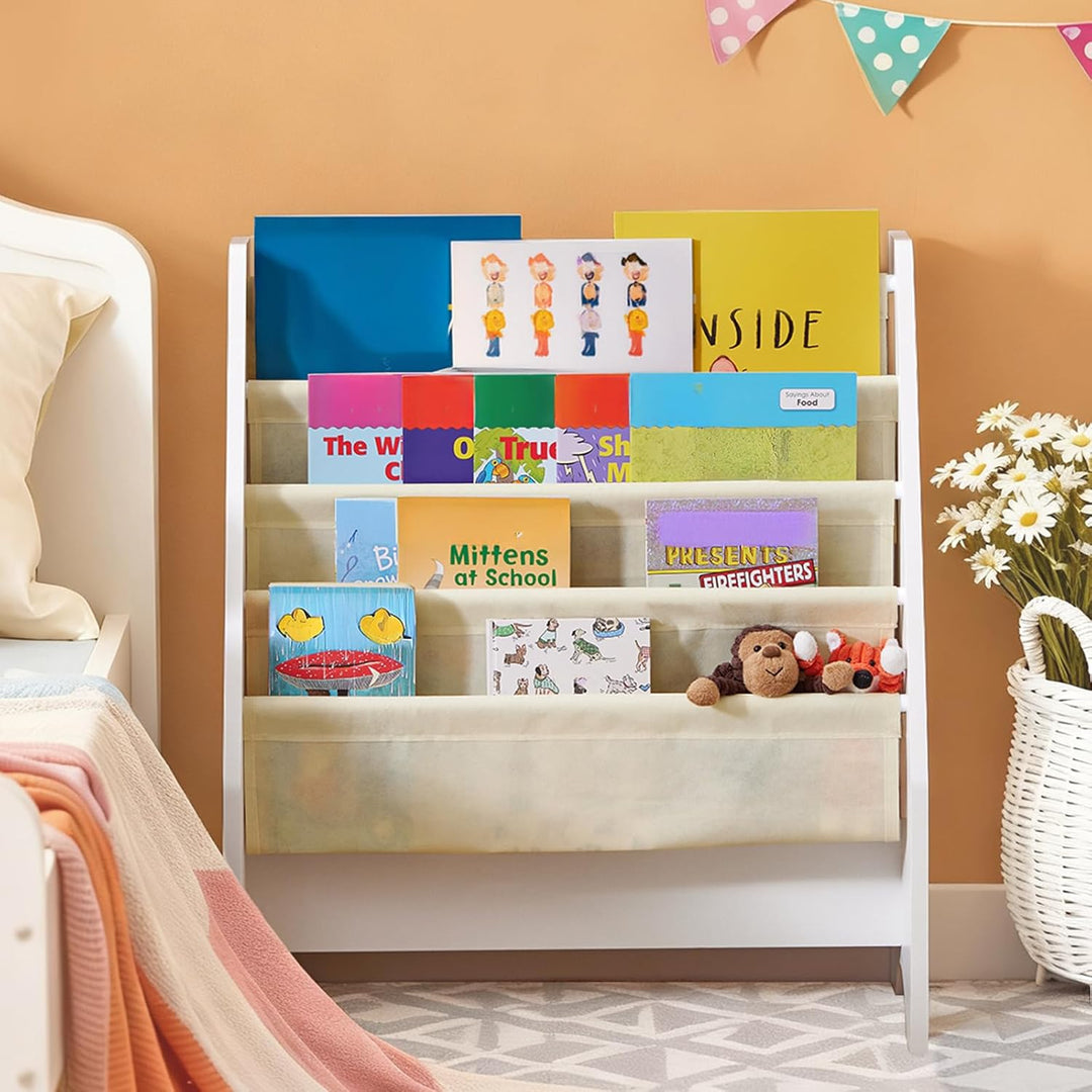 SoBuy FRG225-W Kinder-Bücherregal Hängefächerregal Zeitungsständer mit 4 Ablagefächern Büchergestell