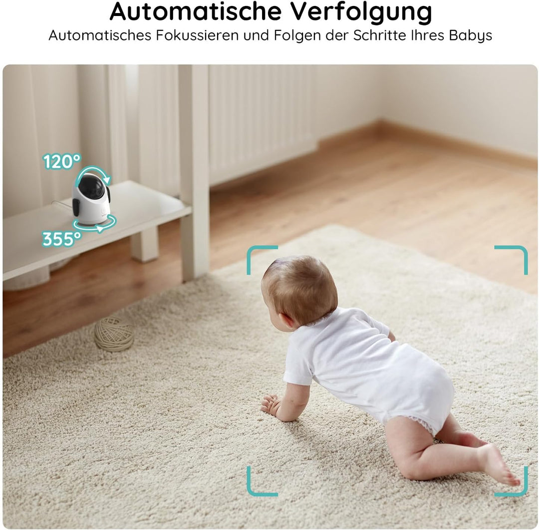 BOIFUN Babyphone mit Kamera, 360 Gard WLAN 2MP Video Babyfon mit App, 4×Zoom, Bewegungsverfolgung, I