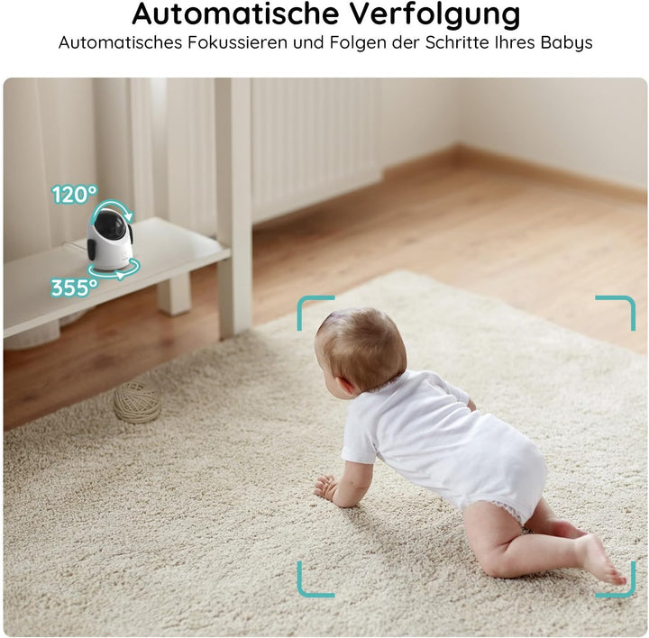 BOIFUN Babyphone mit Kamera, 360 Gard WLAN 2MP Video Babyfon mit App, 4×Zoom, Bewegungsverfolgung, I