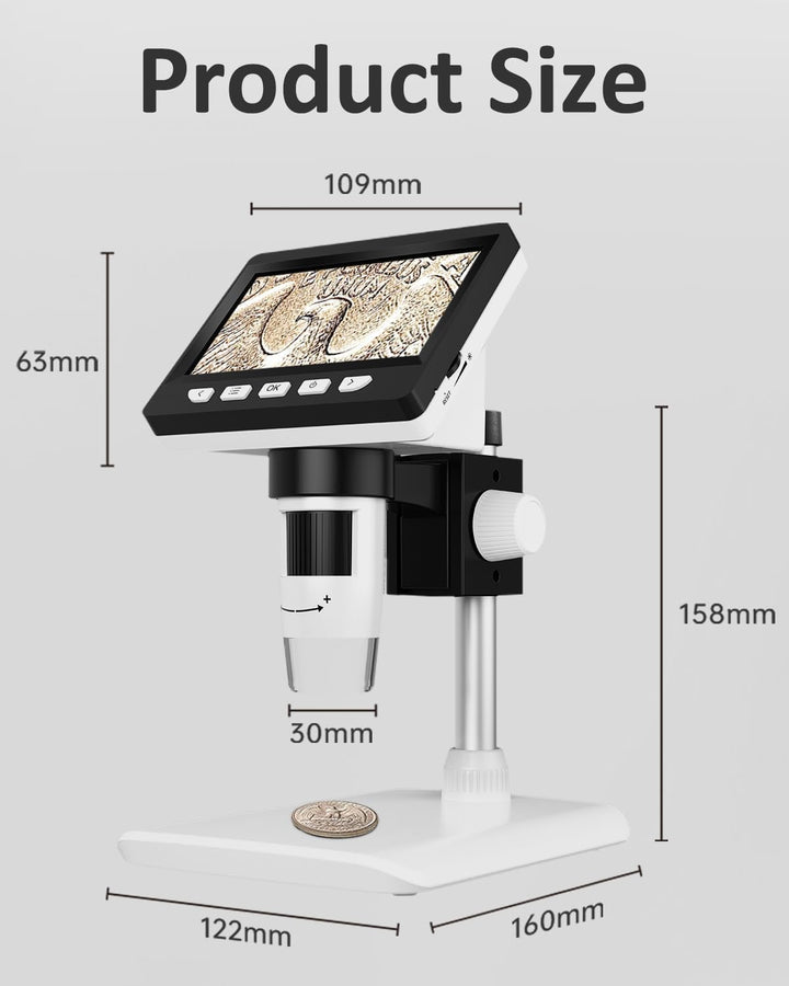AOPICK Mikroskop, LCD Digital Mikroskop 1000X 4,3-Zoll 1080P USB Mikroskop mit 8 einstellbaren LED L
