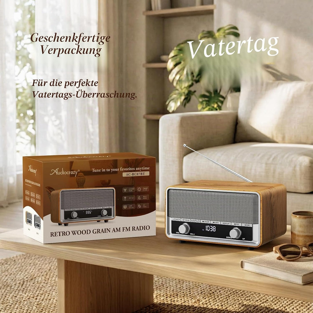 Retro-AM-FM-Radio zum Einstecken an die Wand, digitales Uhr-Radio für Schlafzimmer, mit LCD-Display,