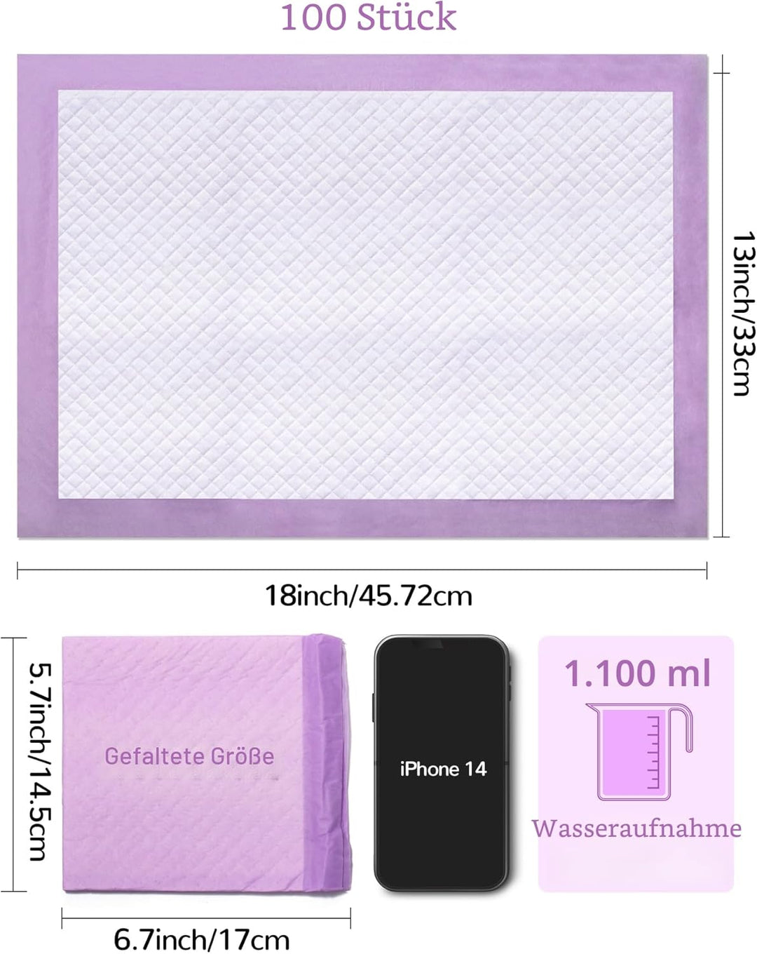 Einweg-Wickelunterlagen für Babys, ultraweich, wasserdicht, 33 x 45,7 cm, 100 Stück