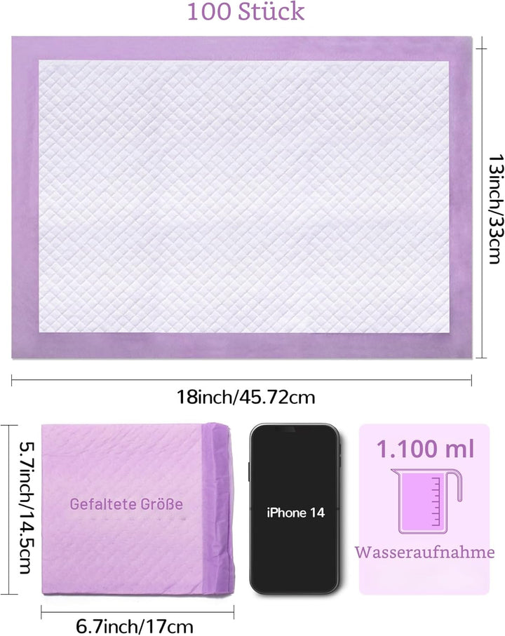 Einweg-Wickelunterlagen für Babys, ultraweich, wasserdicht, 33 x 45,7 cm, 100 Stück