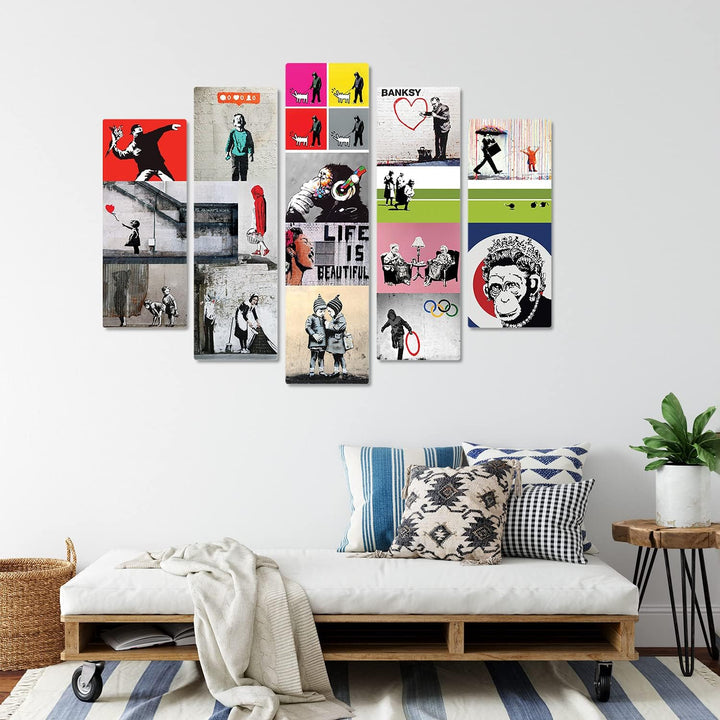 Giallobus - 5 Multi Panel Art Board - Banksy - Banksy Collage - MDF-Holz - 140x100 140x100 MDF-Holz,