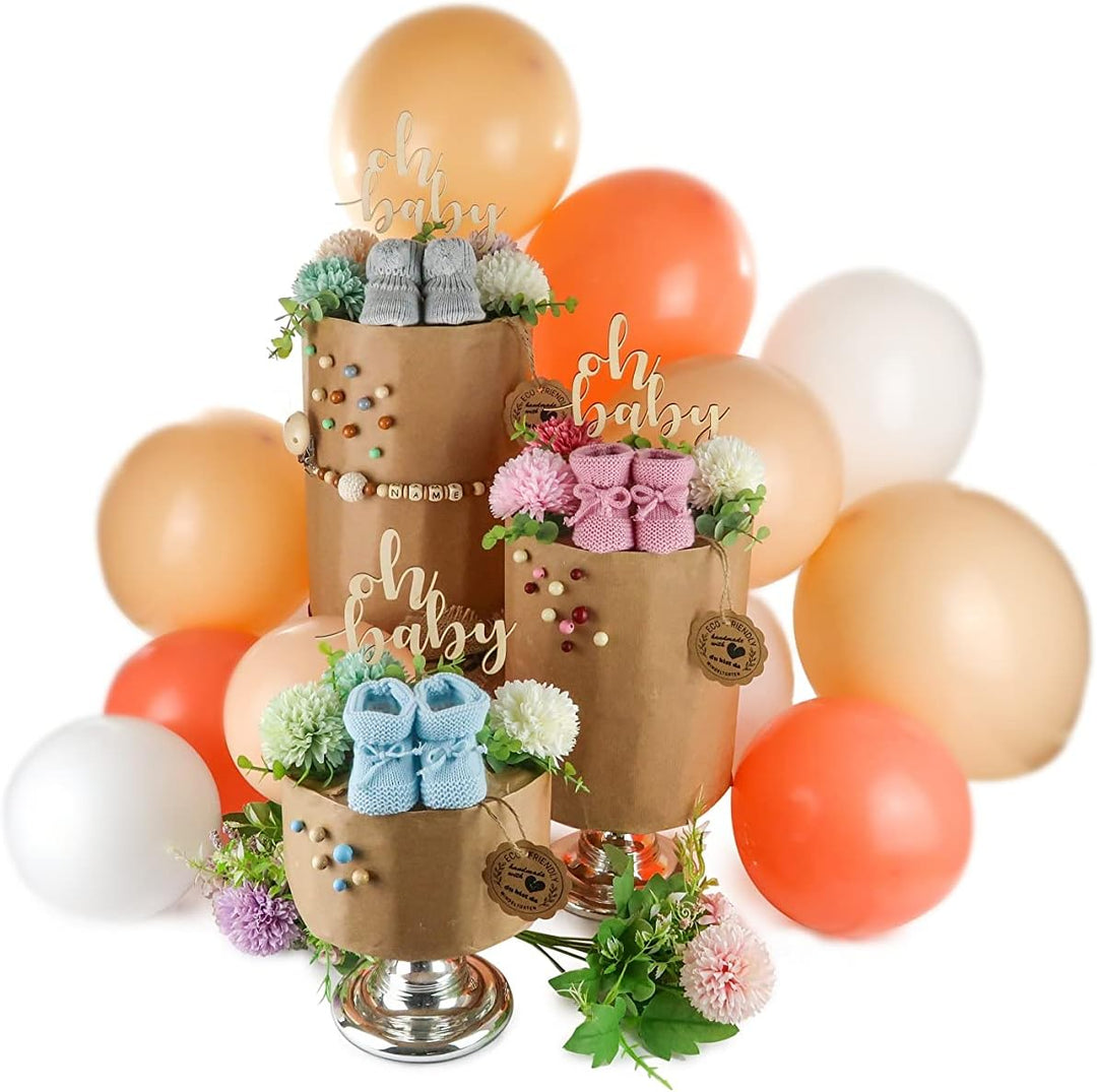 Öko Windeltorte ECO FRIENDLY aus Bio Windeln | Premium Geschenk zur Geburt | nahezu Plastikfrei* (L,