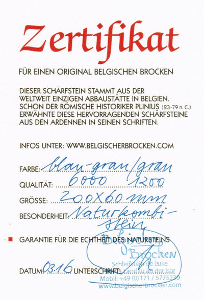 Schleifstein Natur Kombistein Belgischer Brocken 6000 und Pyrenäen Stein 1200, Grösse 200x60x20 mm M