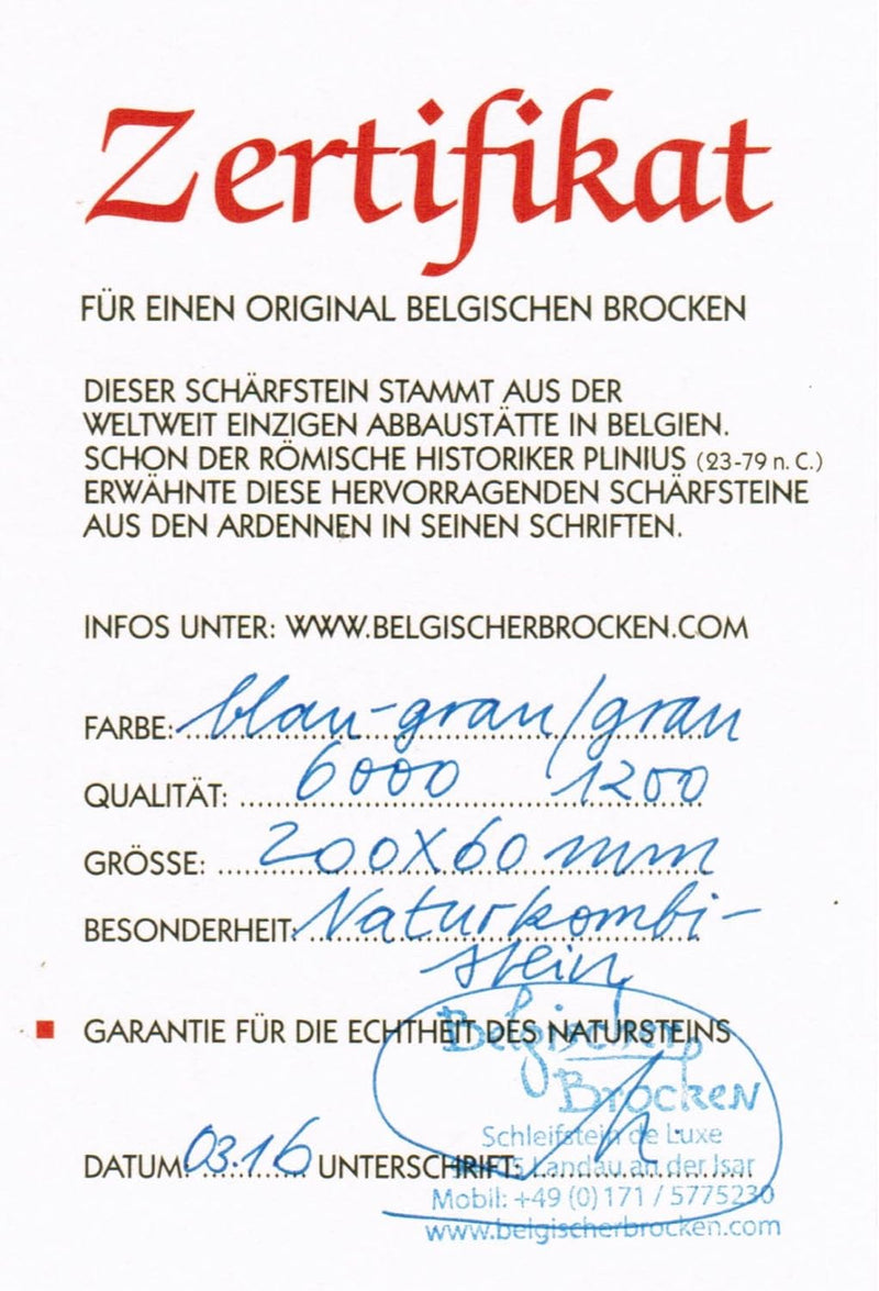 Schleifstein Natur Kombistein Belgischer Brocken 6000 und Pyrenäen Stein 1200, Grösse 200x60x20 mm M