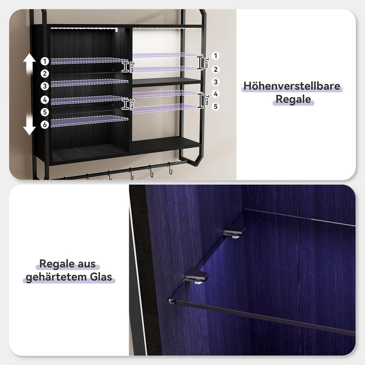 YOURLITE Bar Regal Wand, Schwebende Regale mit LED, Wandregal mit Verstellbarer Glasablage, mit 6 S-