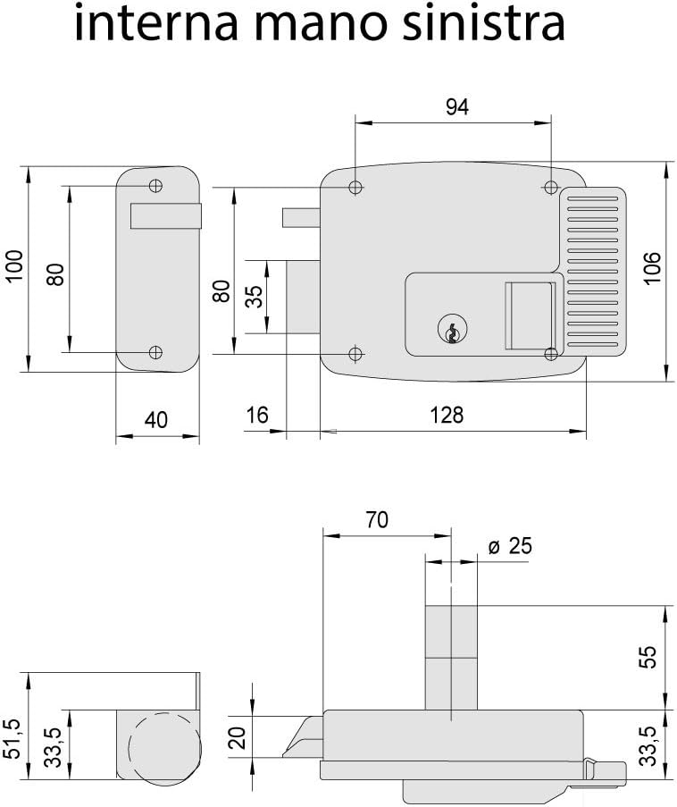 Cisa Elektronisches Schloss, 12 V, verzinkt, silber, 11731702, 12V Entrata 70 Linke Hand mit Druckkn