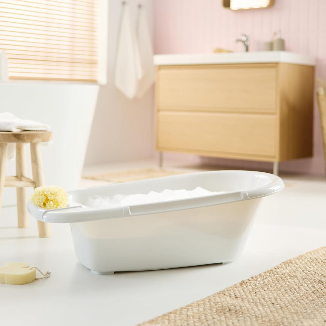 Rotho Babydesign Bella Bambina Badewanne - Stilvolle Weisse Babybadewanne für Kinder - Geräumige und