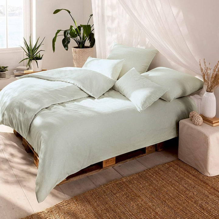 ESTELLA Halbleinen Bettwäsche Alvaro Mint, 1 Bettbezug 200 x 220 cm + je 2 Kissenbezüge 80 x 80 cm +