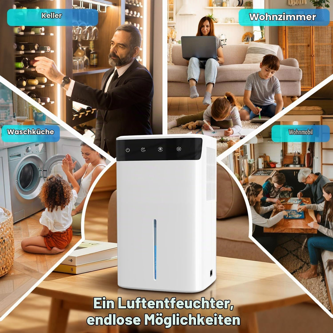 Luftentfeuchter Elektrisch 2,6L, Leiser Raumentfeuchter für Keller, Bad &amp; Schlafzimmer bis 32m², mit