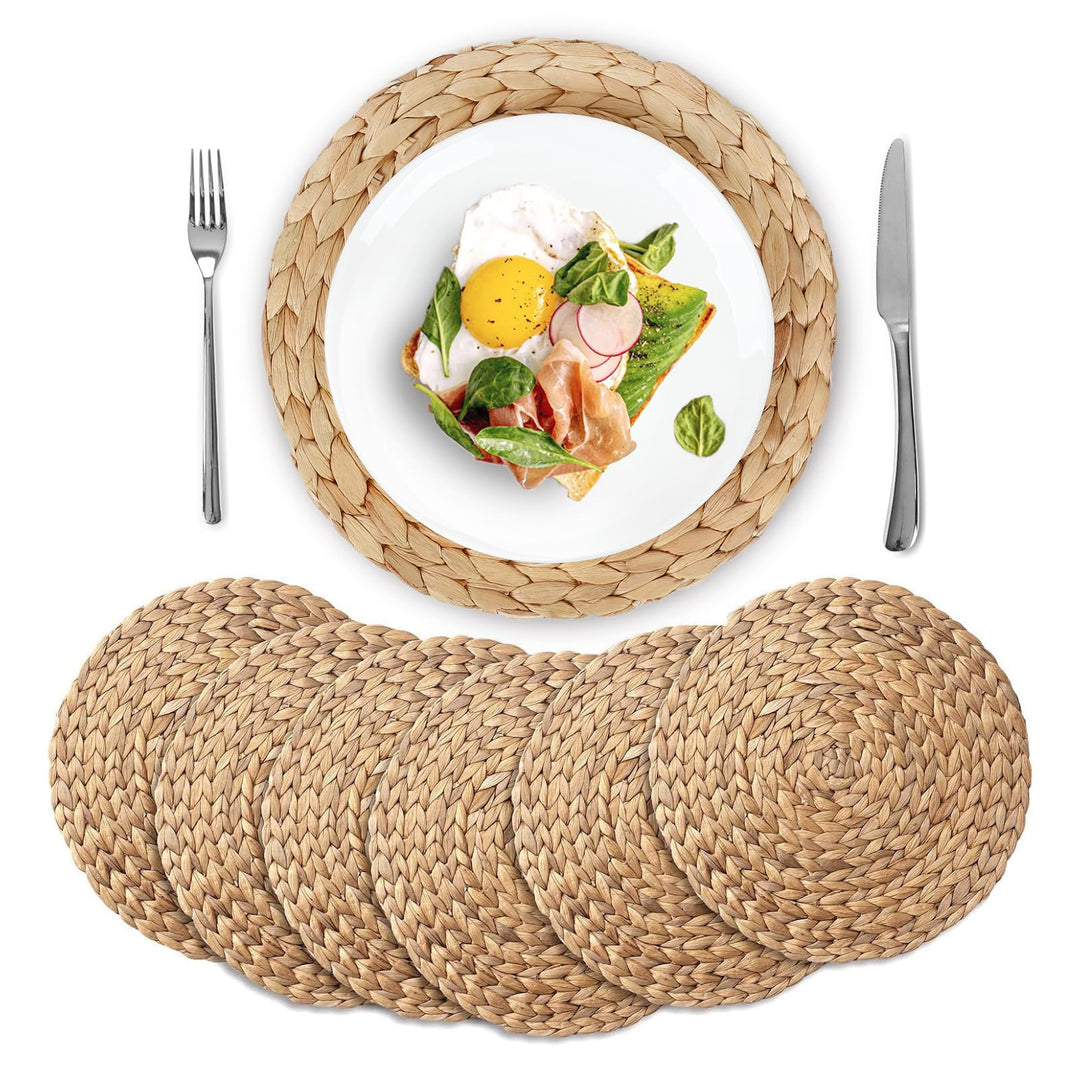 YANGQIHOME Platzset aus Wasserhyazinthe, rundes Tischset, handgemachte runde Platzdeckchen, Tellerun