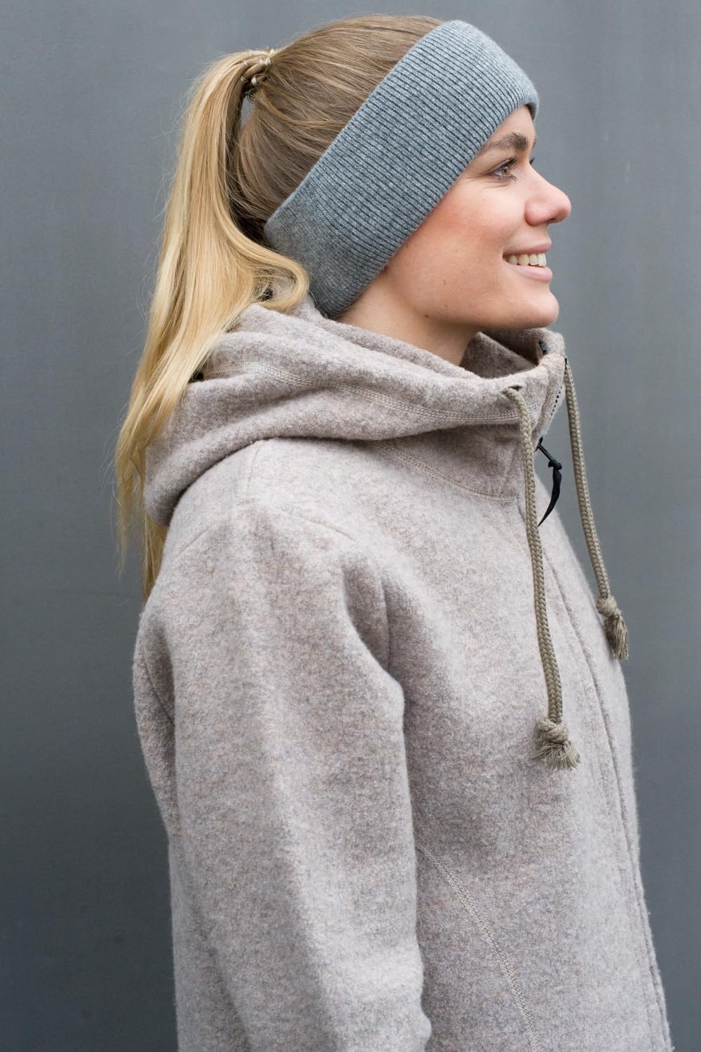 FosterNatur, Merino Stirnband mit Baumwollfutter, 100% Wolle Grau, Grau
