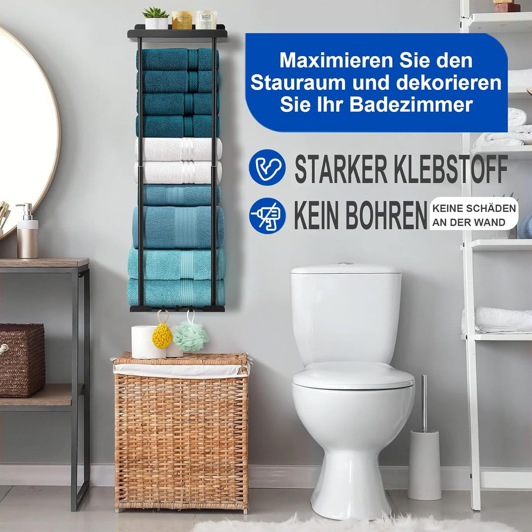 Asdsed Handtuchhalter Ohne Bohren - Ausziehbar Handtuchregal Selbstklebend Mit Ablage, Badetuchhalte