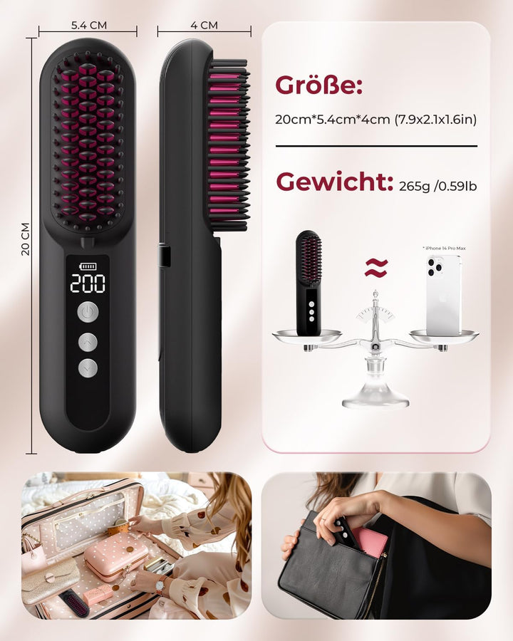CARER SPARK kabellose Glättbürste 10000mAh, 30s Schnellaufheizung 80 Min. Laufzeit Millionen negativ