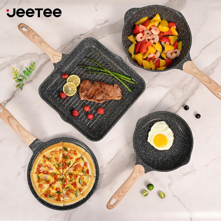 JEETEE Topfsets Pfannenset 23-Teilig, Antihaft-Granit Topf und Pfannenset mit Glasdeckeln, Topfset I