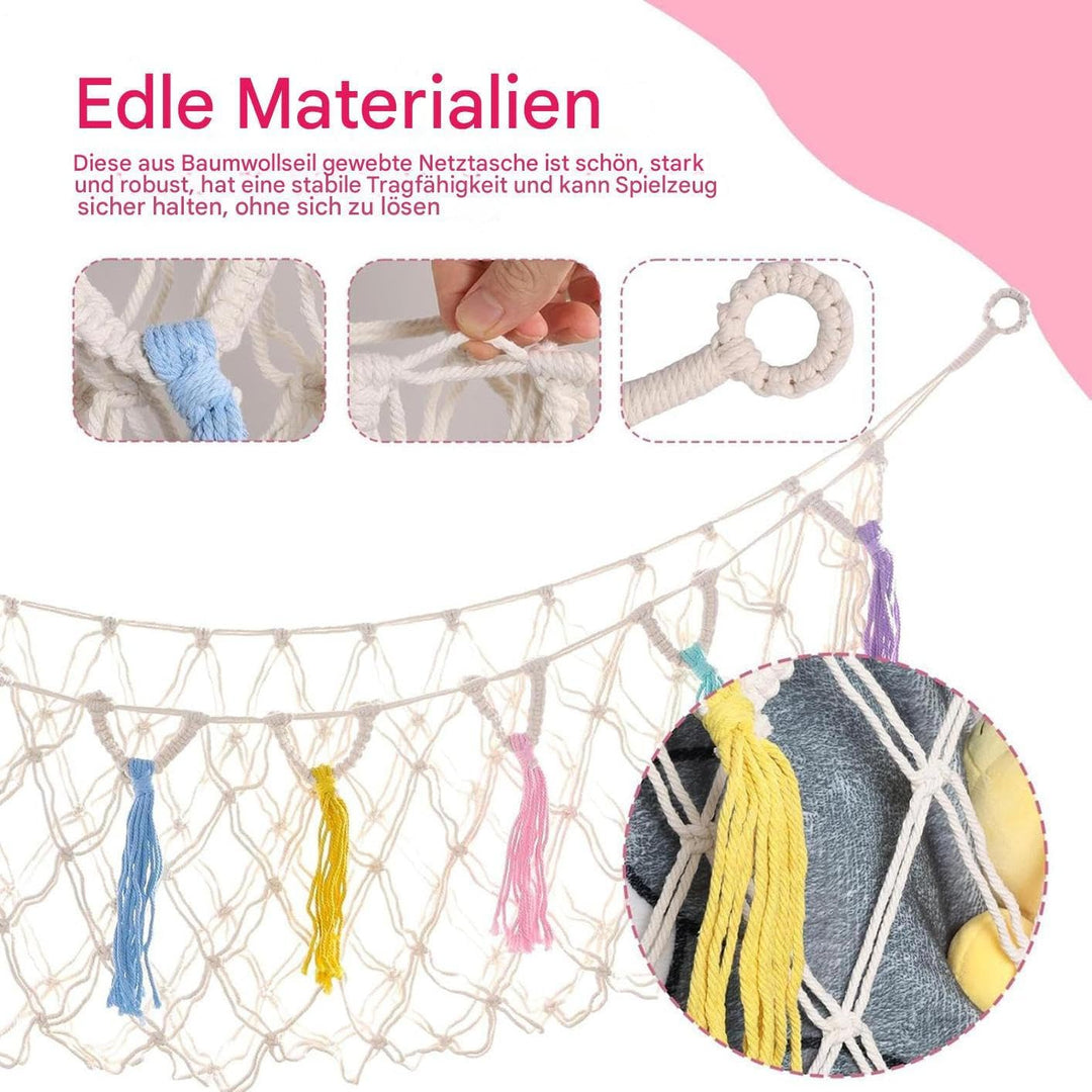 Stofftier Aufbewahrungsnetze,Boho Organizer Zimmer Deko - Plüschtier Aufbewahrungs Hängematte Mesh N
