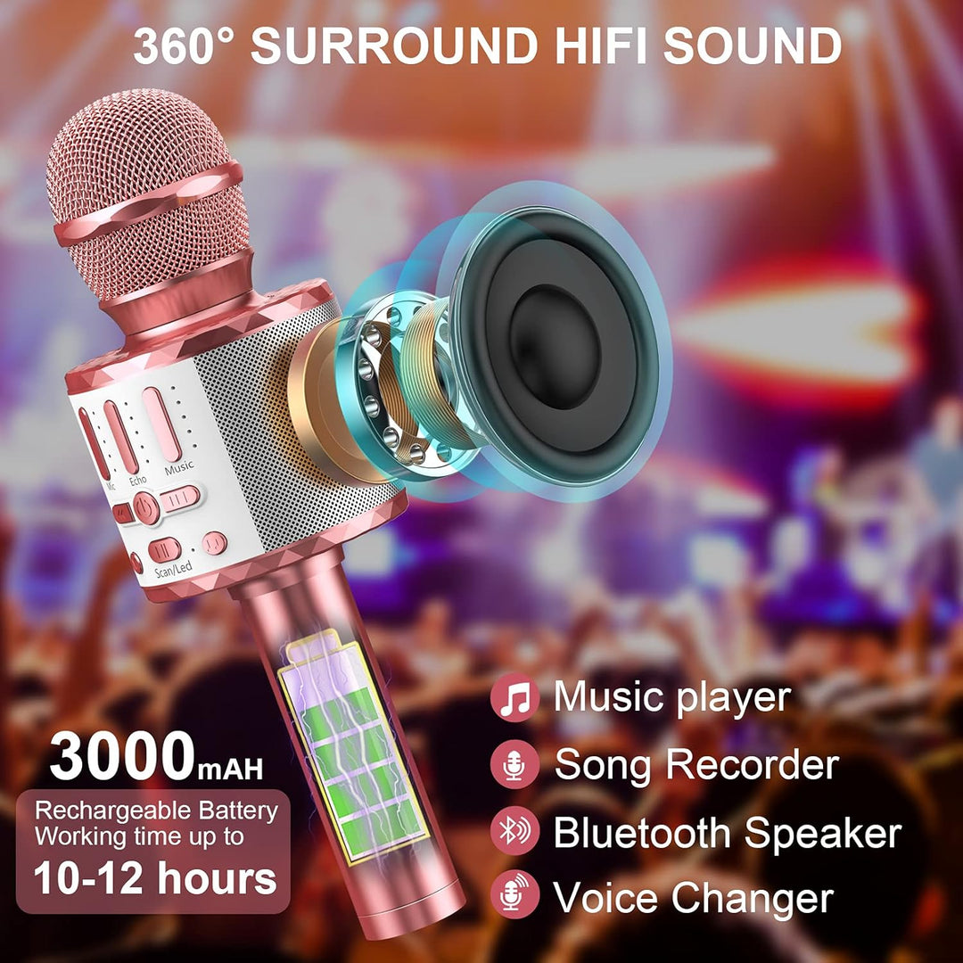 Karaoke Maschine Kinder mit 2 Mikrofon, Mini Karaoke Drahtlosen Mikrofon, Tragbares Bluetooth Lautsp