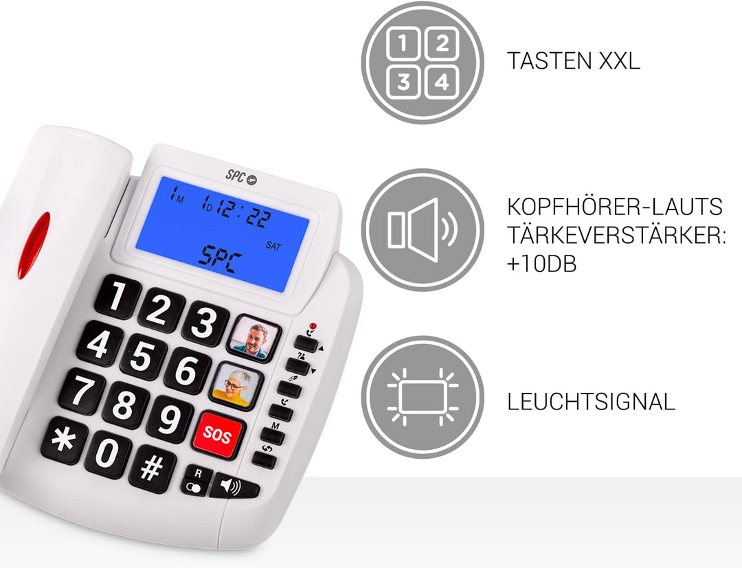 SPC Comfort Volume 2 – Festnetztelefon für Senioren, grosse Tasten, Lautstärkeverstärker, hörgerätek
