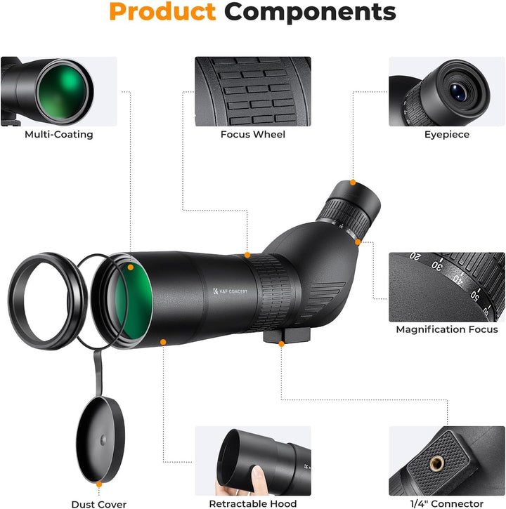 K&F Concept 20-60X60 Telescope Monokular Fernglas 45° Einstellbares Hi-Level-Zylinder-Fernglas zur V