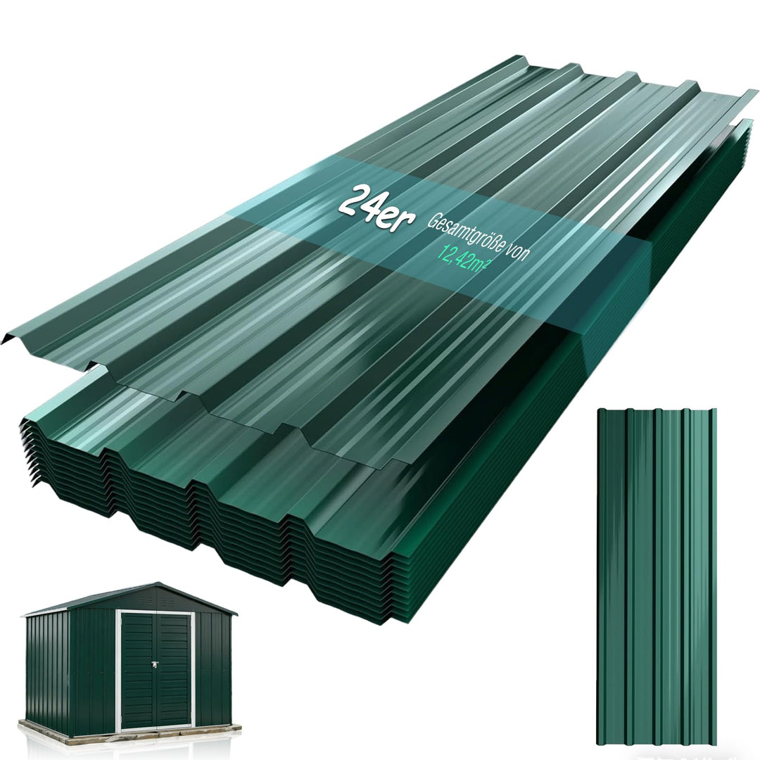 24er Set Profilblech Trapezblech, 115x45cm (12,42m²) Verzinkt Metall Dachplatten Wellblechplatten, G