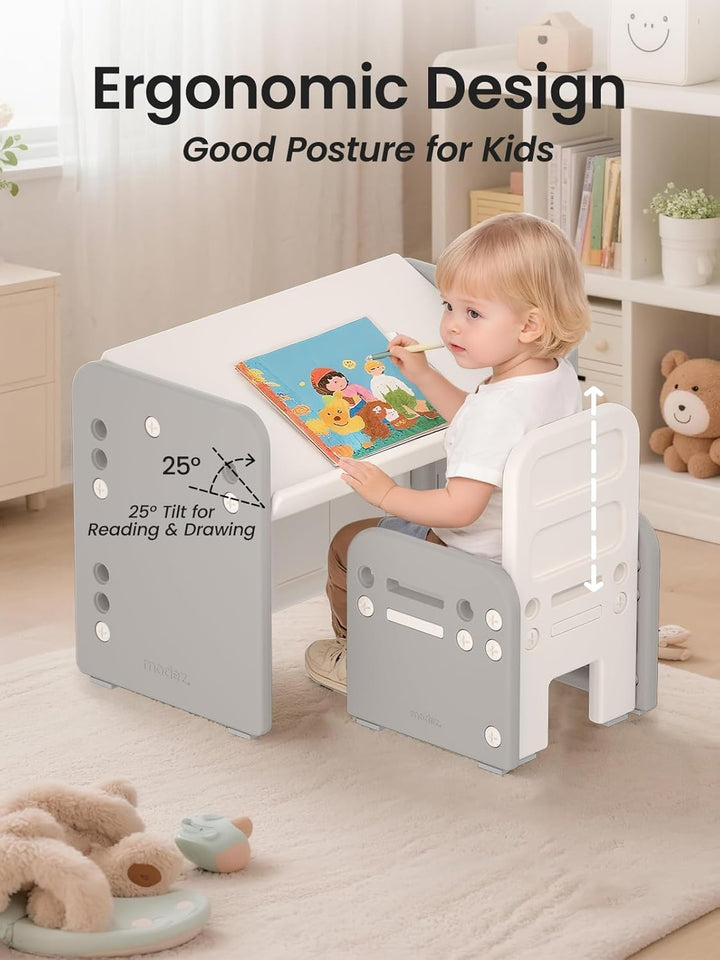 Kindertisch mit Stühle, Höhenverstellbarer Kinder Tisch Stuhl Set, Konvertierbarer Desktop，Multifunk