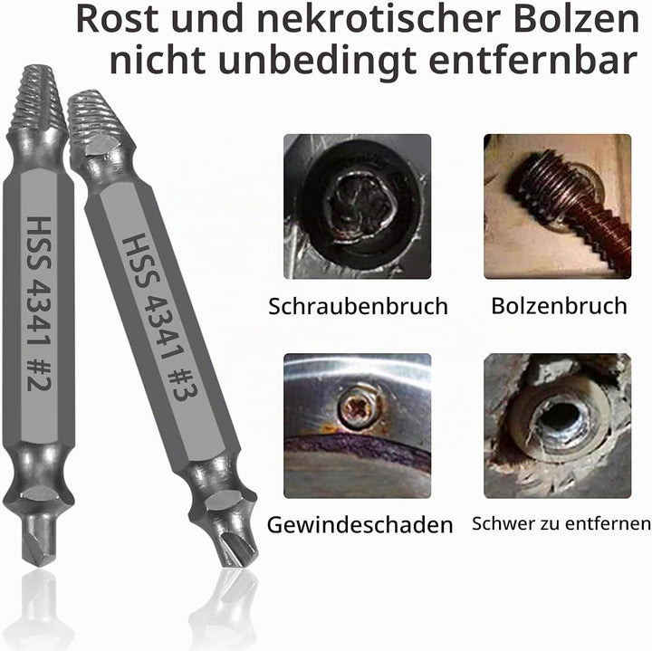 HSS 4341 Schraubenausdreher Set, 5-teilig M3-M18 Beschädigte Schrauben Entferner, Linksdreher mit Se