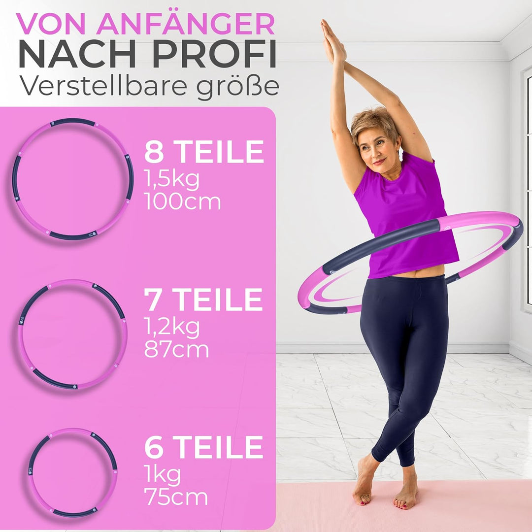 SummerFan Hula Hoop Reifen für Anfänger ohne Wellen und Noppen [1kg bis 1,5kg, 75-100 cm, 6-8 Segmen