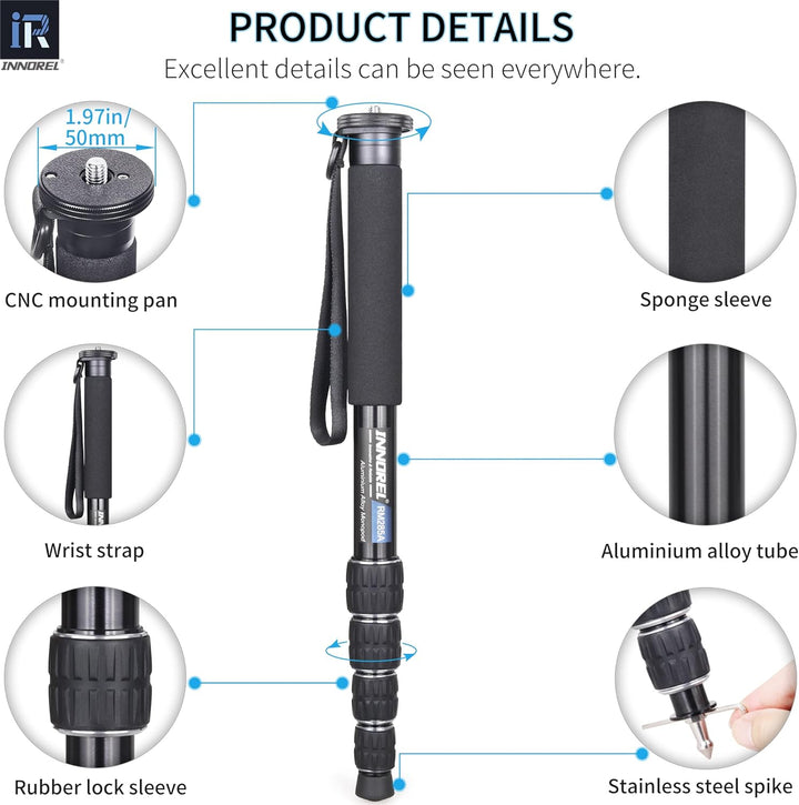 INNOREL RM285A Kamera Einbeinstativ Professionelles, tragbares, kompaktes Reise-Einbeinstativ aus Al