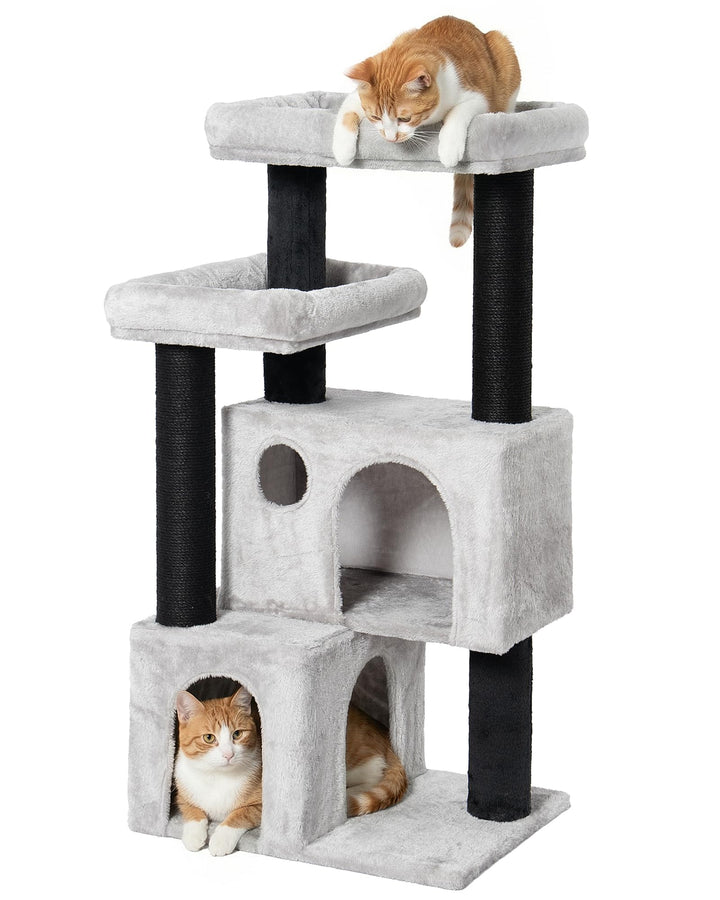 Kratzbaum für Grosse Katzen, 4 Ebenen Katzenbaum 55×45×111 cm, 2 Extra Hohe Jute-Kratzstämme (45 cm