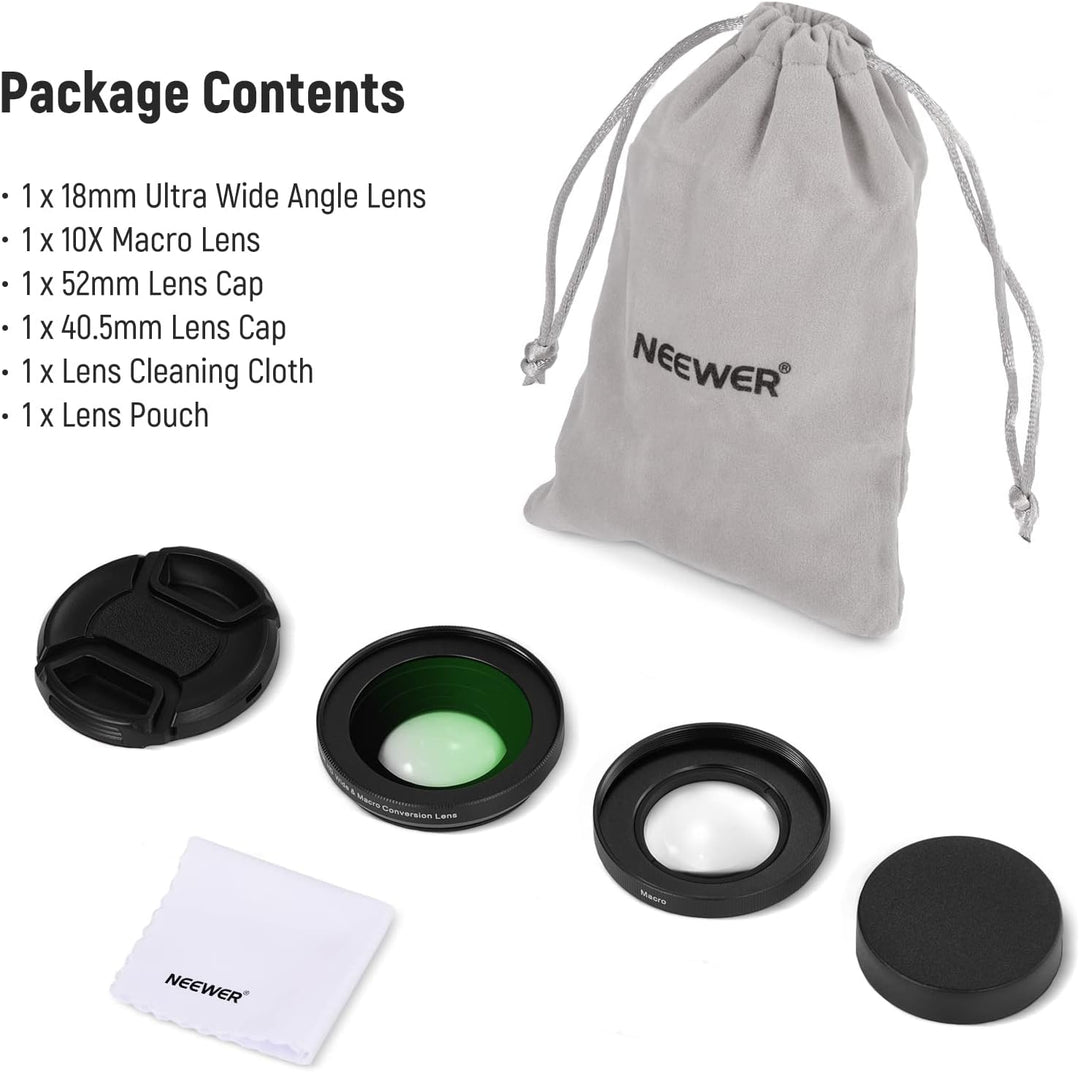 NEEWER 40.5mm HD Weitwinkelobjektiv kompatibel mit Sony ZV-1F ZV-E10 A5000 A6000 2 in 1 18mm Weitwin
